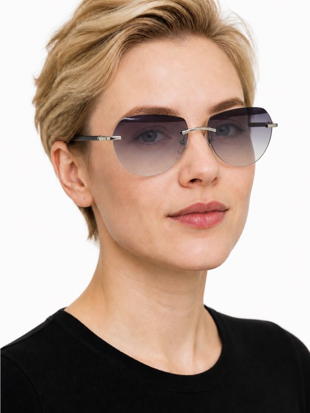 Rimless Gradient Lens Women's Sunglasses - Silver Frame, Gray Gradient